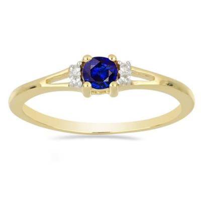 BUY 14K GOLD REAL BLUE SAPPHIRE GEMSTONE WITH WHITE DIAMOND CLASSIC RING